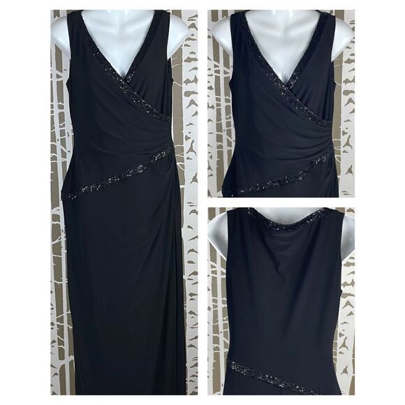 Chaps Evening Black Asymmetrical Sequin Accent Long Evening Gown sz 6 - Picture 1 of 9